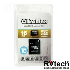 Карта памяти MicroSD 16 GB OltraMax Class 10 + SD адаптер, Купить Карта памяти MicroSD 16 GB OltraMax Class 10 + SD адаптер в магазине РадиоВидео.рф, Автоэлектроника