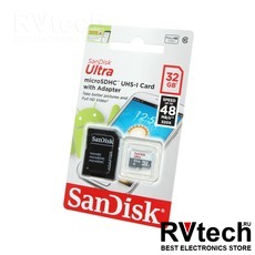 Карта памяти MicroSD 32GB SanDisk Class 10 Ultra UHS-I 48Mb/s Imaging+ адаптер, Купить Карта памяти MicroSD 32GB SanDisk Class 10 Ultra UHS-I 48Mb/s Imaging+ адаптер в магазине РадиоВидео.рф, Автоэлектроника