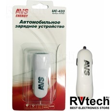 Автомобильное зарядное устройство USB (2 порта) AVS UC-433 (2,4А), Купить Автомобильное зарядное устройство USB (2 порта) AVS UC-433 (2,4А) в магазине РадиоВидео.рф, Автоэлектроника