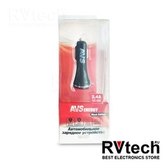 Автомобильное зарядное устройство USB (2 порта) AVS UC-322 (2,4А) (Black Edition), Купить Автомобильное зарядное устройство USB (2 порта) AVS UC-322 (2,4А) (Black Edition) в магазине РадиоВидео.рф, Автоэлектроника