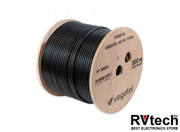 Коаксиальный кабель VEGATEL 5D-FB Titan PVC/CCA, чёрный, бухта 200 м, в Новосибирске, Купить Коаксиальный кабель VEGATEL 5D-FB Titan PVC/CCA, чёрный, бухта 200 м, в Новосибирске в магазине РадиоВидео.рф, Vegatel