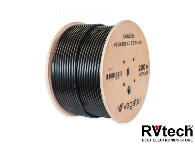Коаксиальный кабель VEGATEL 8D-FB Titan PVC/CCA, чёрный, бухта 200 м, в Новосибирске, Купить Коаксиальный кабель VEGATEL 8D-FB Titan PVC/CCA, чёрный, бухта 200 м, в Новосибирске в магазине РадиоВидео.рф, Vegatel