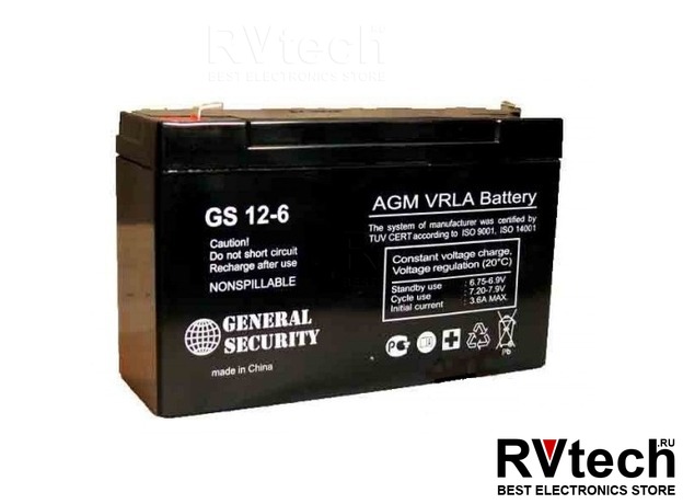 Аккумулятор General Security GS 6v 12ah, Купить Аккумулятор General Security GS 6v 12ah в магазине РадиоВидео.рф, General Security